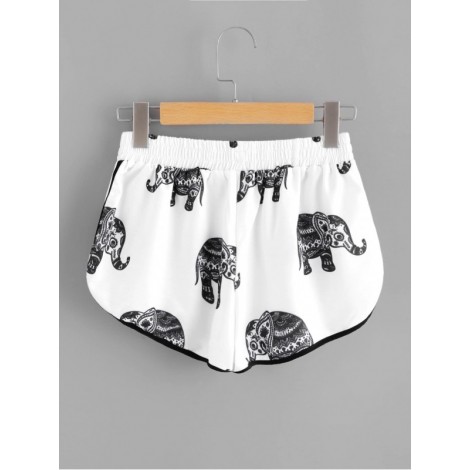 Elephant Print Ringer Shorts