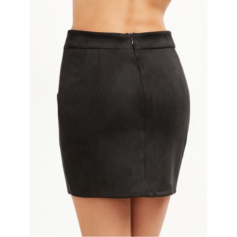 Suede M Slit Grommet Lace Up Fitted Skirt