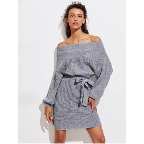 Batwing Sleeve Self Tie Sweater Dress