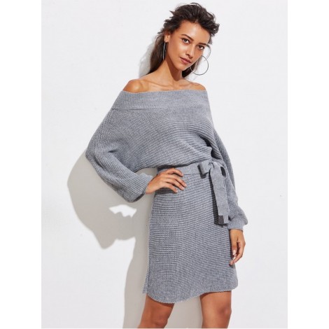 Batwing Sleeve Self Tie Sweater Dress