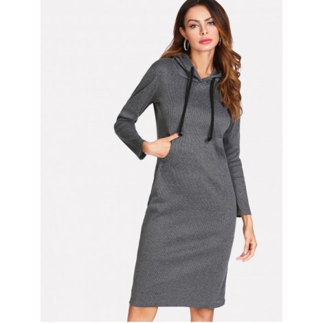 Marled Knit Hooded Sweater Dress