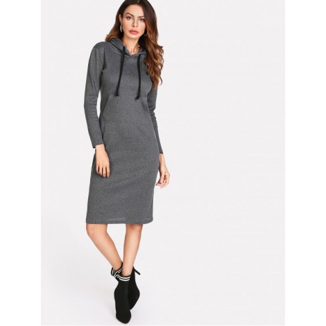 Marled Knit Hooded Sweater Dress