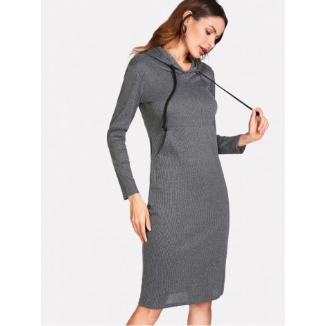 Marled Knit Hooded Sweater Dress