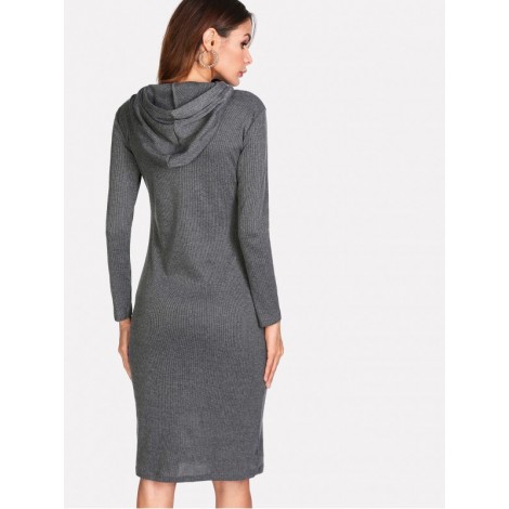 Marled Knit Hooded Sweater Dress