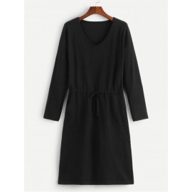 Drawstring Waist Soft Knit Sweater Dress