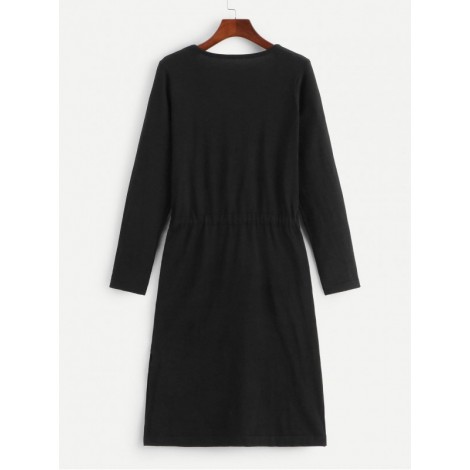 Drawstring Waist Soft Knit Sweater Dress