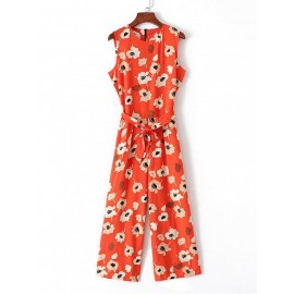 Flower Print Tie Waist Jumpsuit