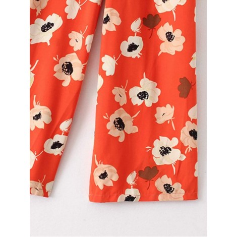 Flower Print Tie Waist Jumpsuit