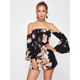 Bardot Flute Sleeve Florals Romper