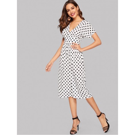 Dot Print Wide Leg Jumpsuit