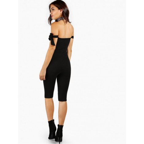 Tube Top Capri Length Jumpsuit BLACK