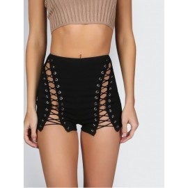 High Waist Lace Up Grommet Shorts