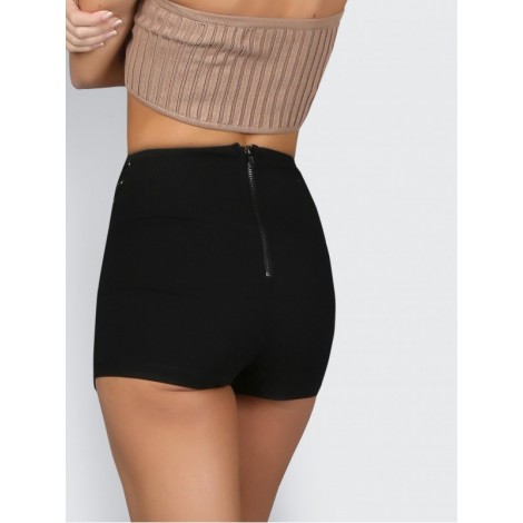 High Waist Lace Up Grommet Shorts