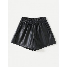 Frill Waist PU Shorts