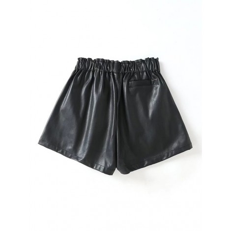 Frill Waist PU Shorts