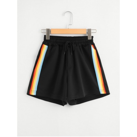 Striped Side Drawstring Waist Shorts