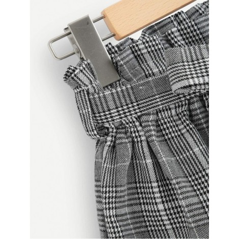 Frill Trim Self Tie Waist Checked Shorts