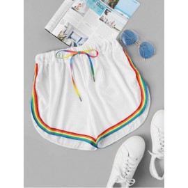 Contrast Rainbow Stripe Trim Shorts