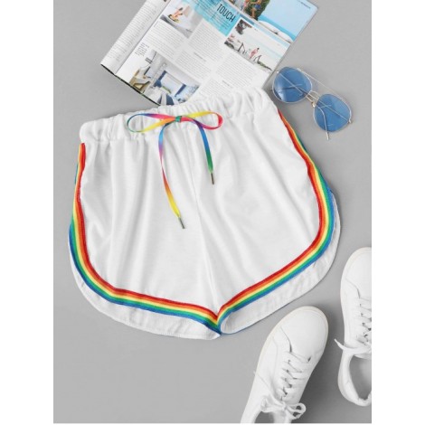 Contrast Rainbow Stripe Trim Shorts