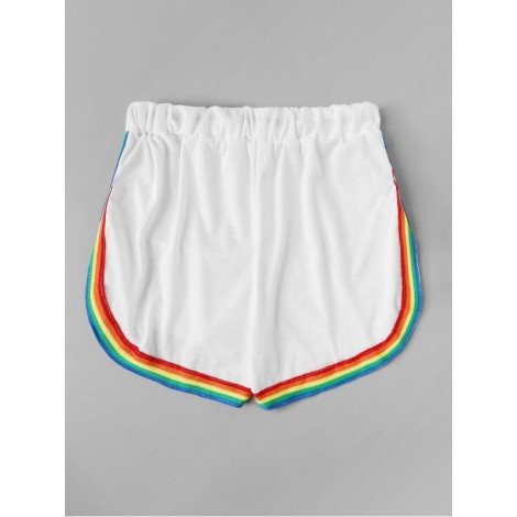 Contrast Rainbow Stripe Trim Shorts