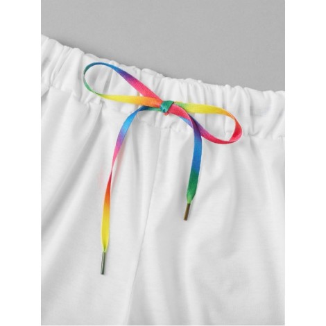 Contrast Rainbow Stripe Trim Shorts