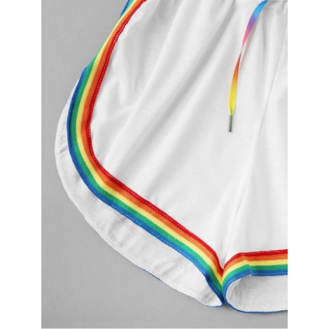 Contrast Rainbow Stripe Trim Shorts