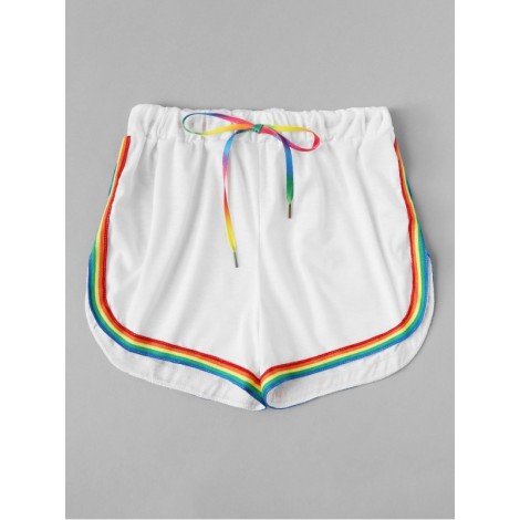 Contrast Rainbow Stripe Trim Shorts