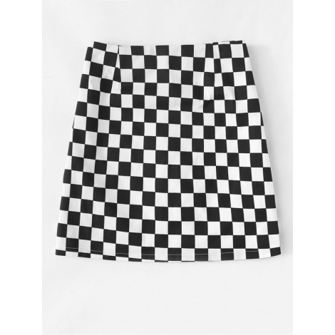 Gingham Zip Up Back Skirt