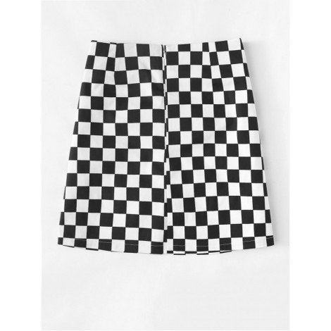 Gingham Zip Up Back Skirt