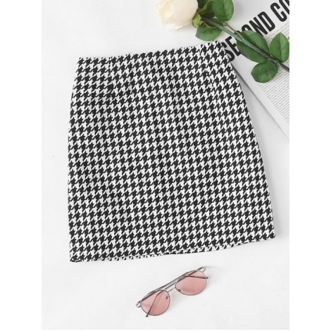 Houndstooth Zip Up Back Skirt