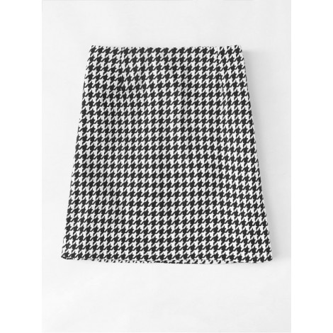 Houndstooth Zip Up Back Skirt