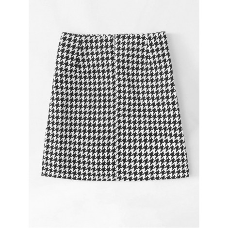 Houndstooth Zip Up Back Skirt