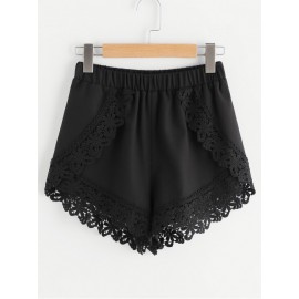 Elastic Waist Floral Lace Trim Wrap Shorts