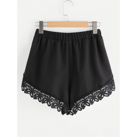 Elastic Waist Floral Lace Trim Wrap Shorts