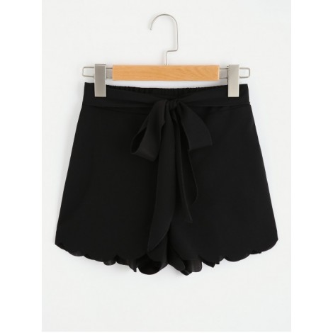 Tie Waist Scallop Edge Shorts