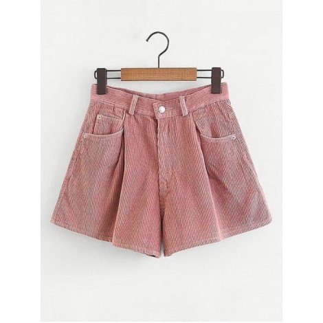 Solid Corduroy Wide Shorts