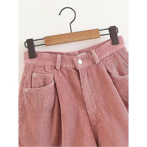 Solid Corduroy Wide Shorts