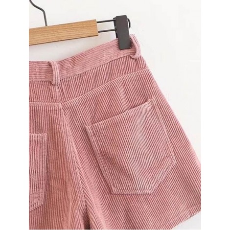 Solid Corduroy Wide Shorts