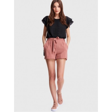 Self Belted Solid Shorts