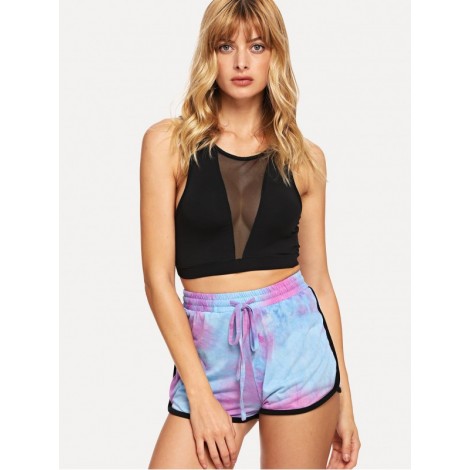 Contrast Binding Tie Dye Curved Hem Shorts