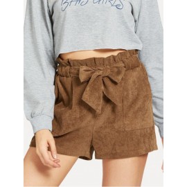 Belted Frill Waist Corduroy Shorts