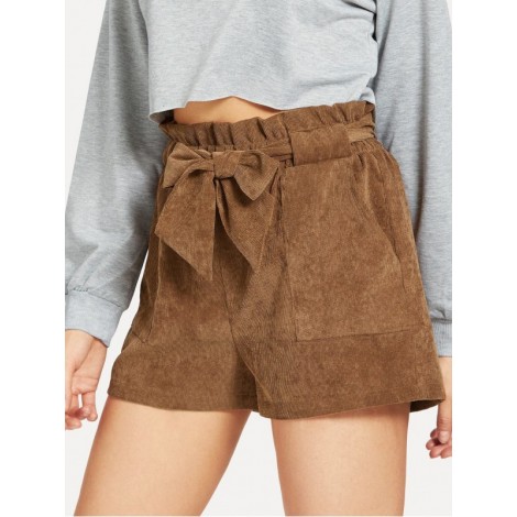 Belted Frill Waist Corduroy Shorts