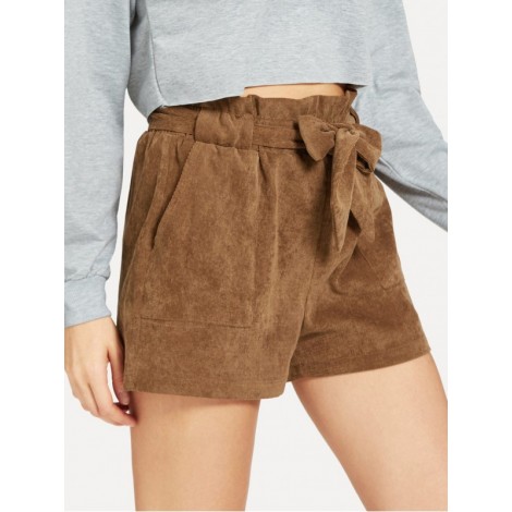 Belted Frill Waist Corduroy Shorts