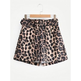 Self Tie Leopard Print Shorts