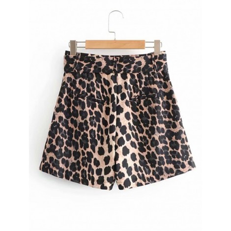 Self Tie Leopard Print Shorts