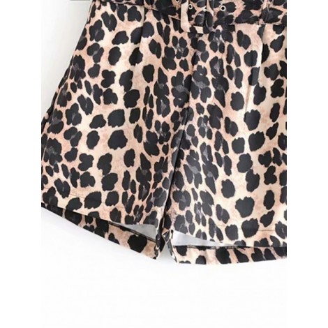 Self Tie Leopard Print Shorts