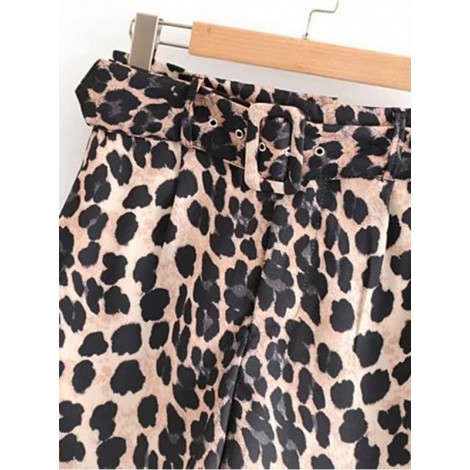 Self Tie Leopard Print Shorts