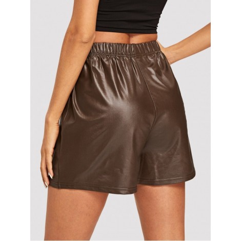 Elastic Waist PU Shorts