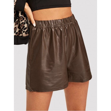 Elastic Waist PU Shorts