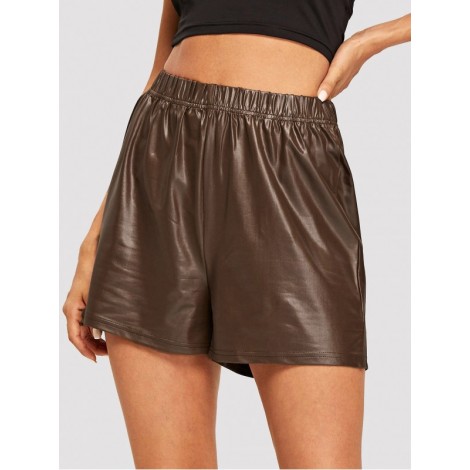 Elastic Waist PU Shorts